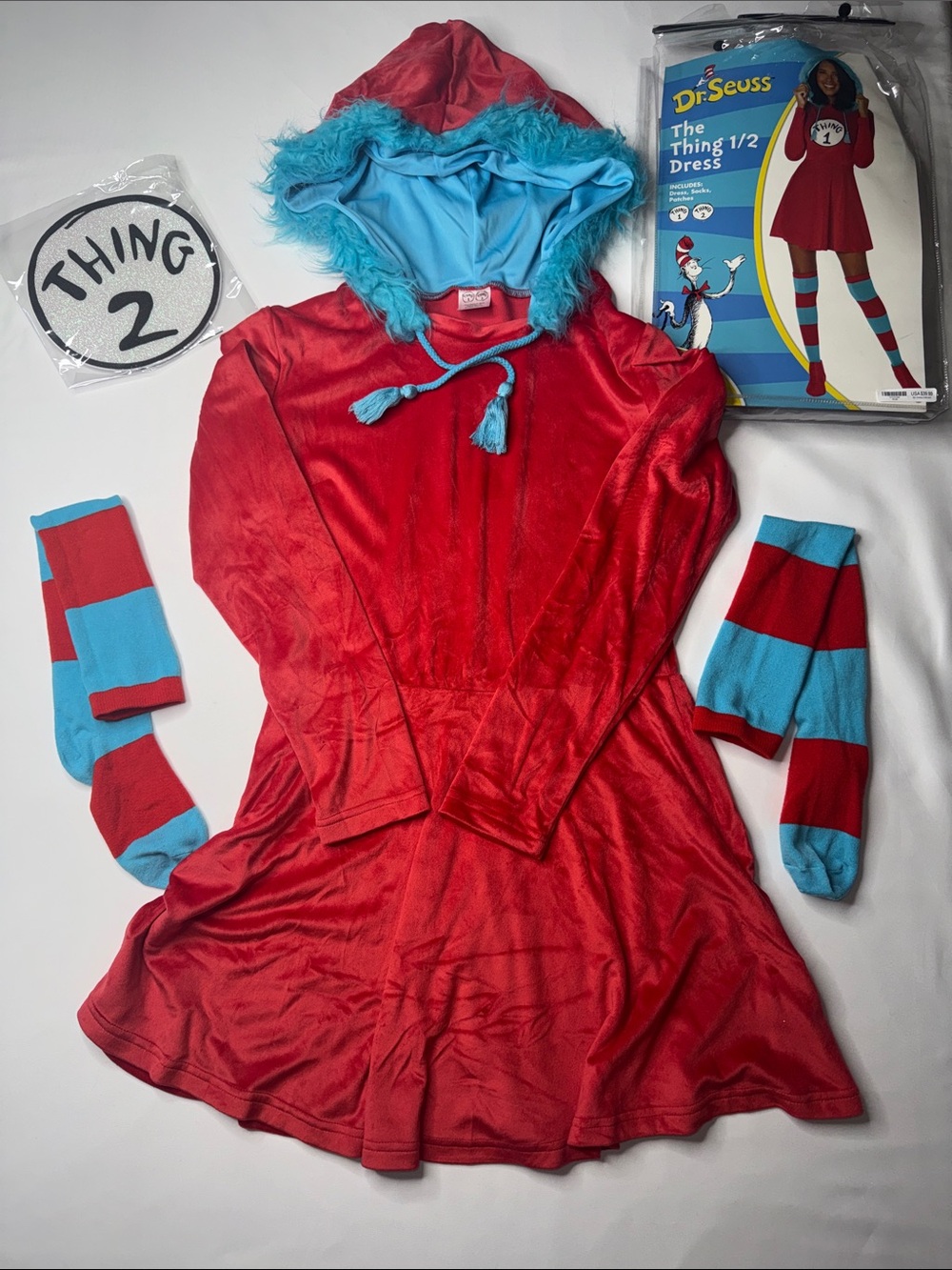 Dr. Seuss Thing 1 & Thing 2 Costume Dress Adult Medium Halloween